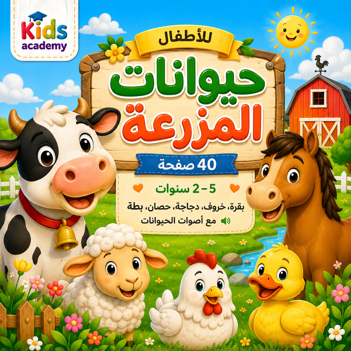حيوانات المزرعة للأطفال عمر 2–5 سنوات | كتاب PDF تعليمي